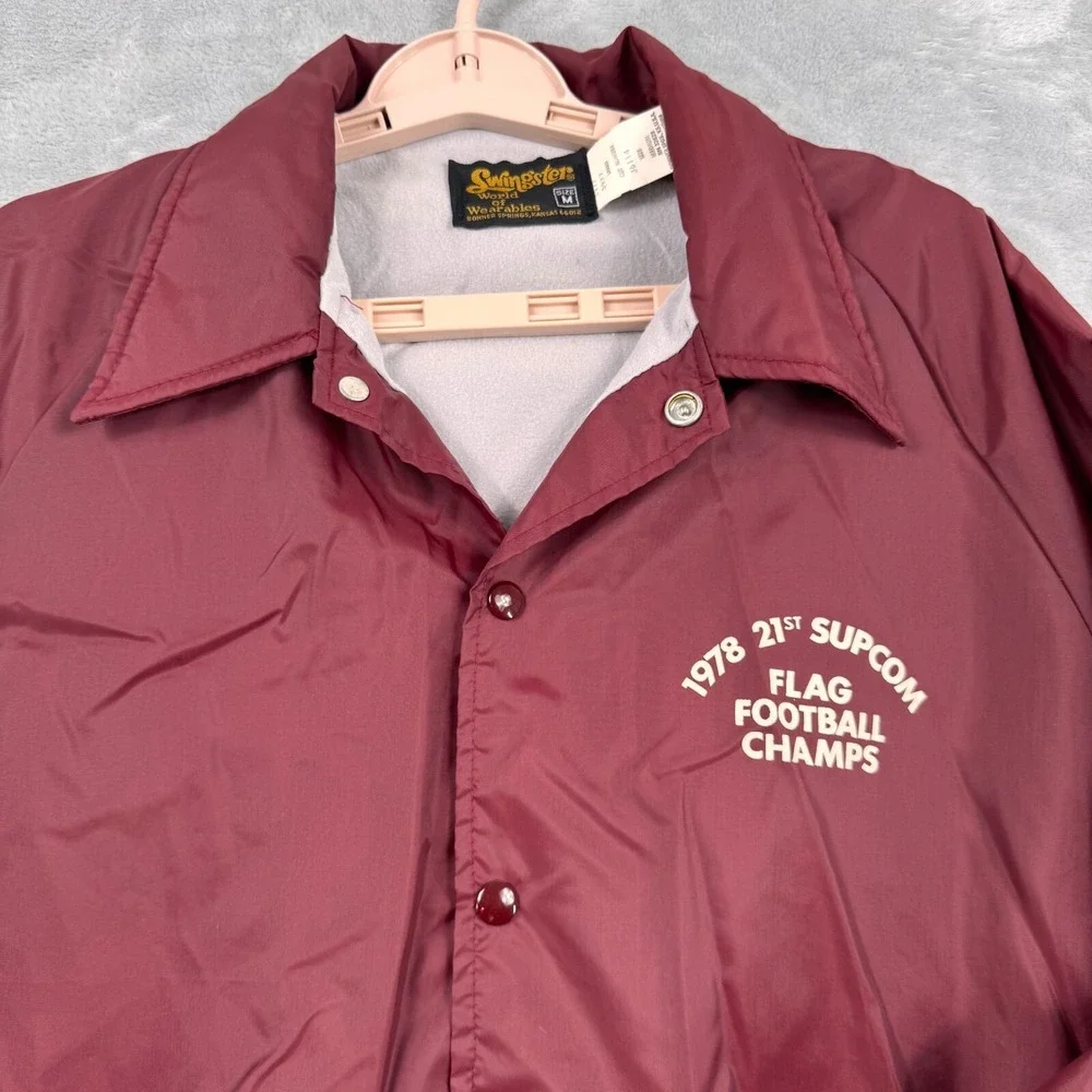 Vintage Swingster Coaches Jacket Mens‎ Medium Maroon 1978 SUPCOM Football Champs